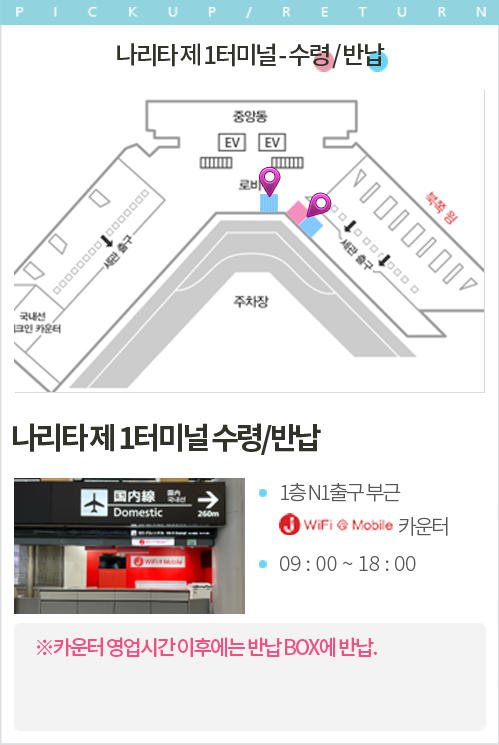 나리타 제 1터미널 - 수령 / 반납