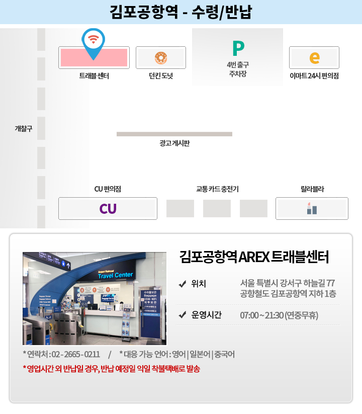 김포공항역 수령지 - 서울시 강서구 하늘길 77 공항철도 김포공항역 지하1층