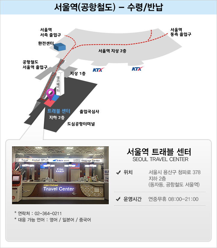 서울역 트래블 센터 수령지 - 서울시 용산구 청파로 378 지하2층